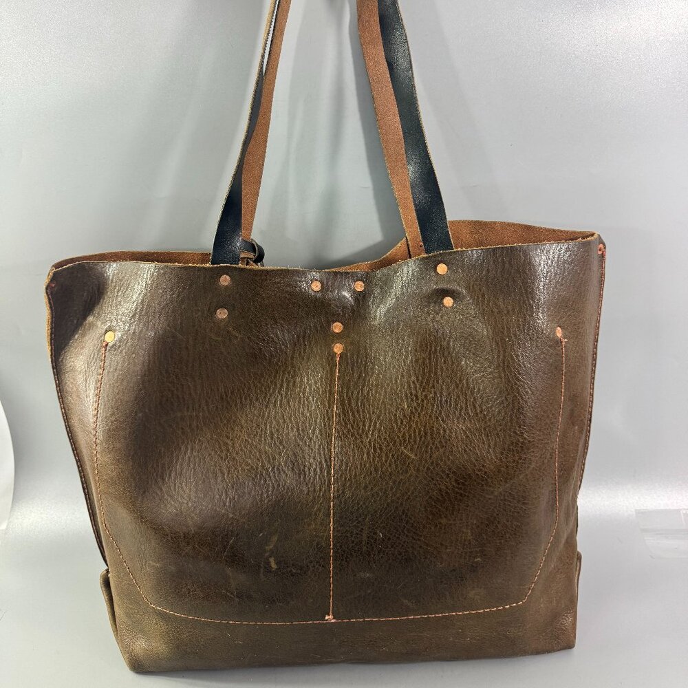 Arden + James Brown Leather Tall Carryall Tote Bag - Picture 5 of 13